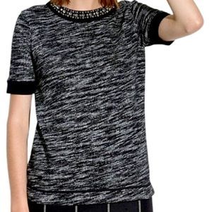 Madewell Sparkle Trim Crystal Accent Knit T-Shirt Sz. Small